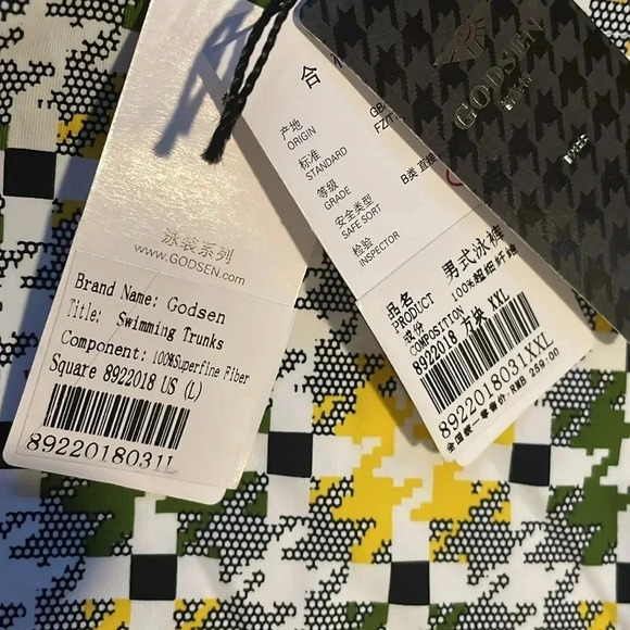 Godsen Yellow Green White Black Swim Shorts  Trunks Size L - Picture 6 of 6